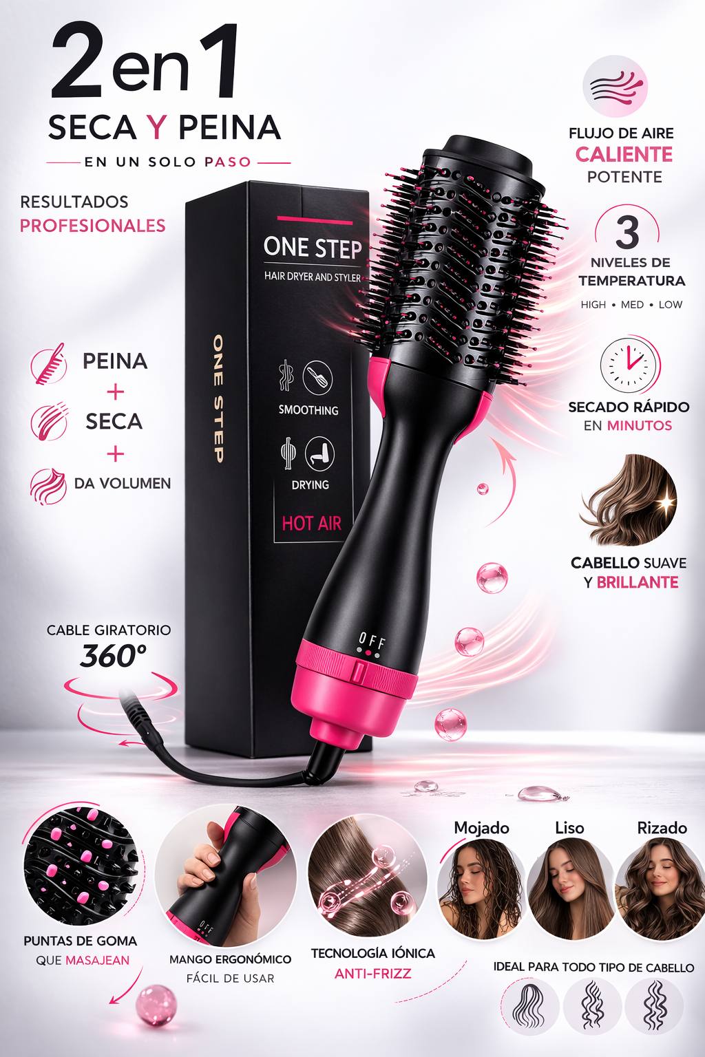 cepillo secadora multifuncional one step